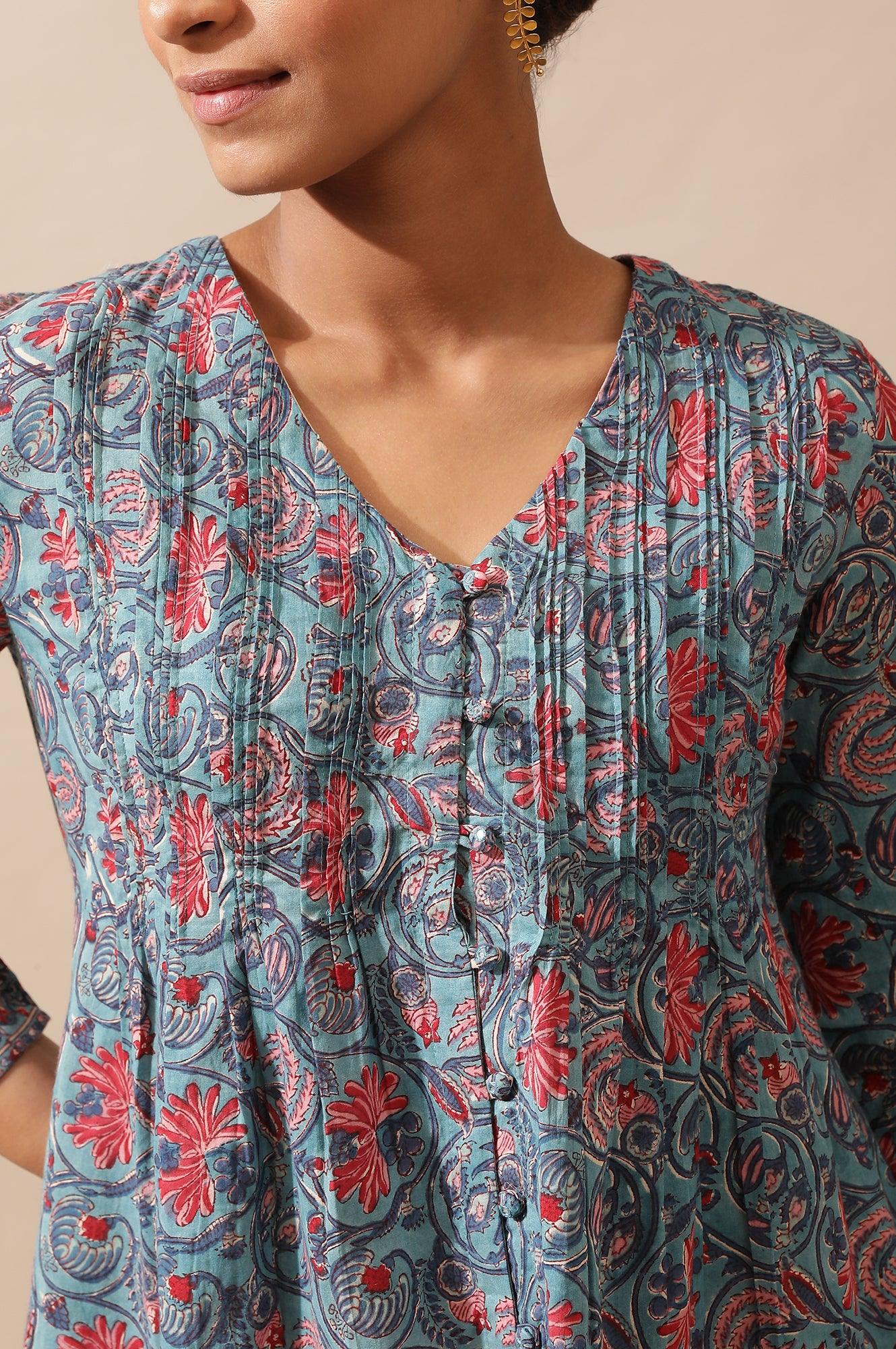 Blue Hand Block Printed Top - wforwoman