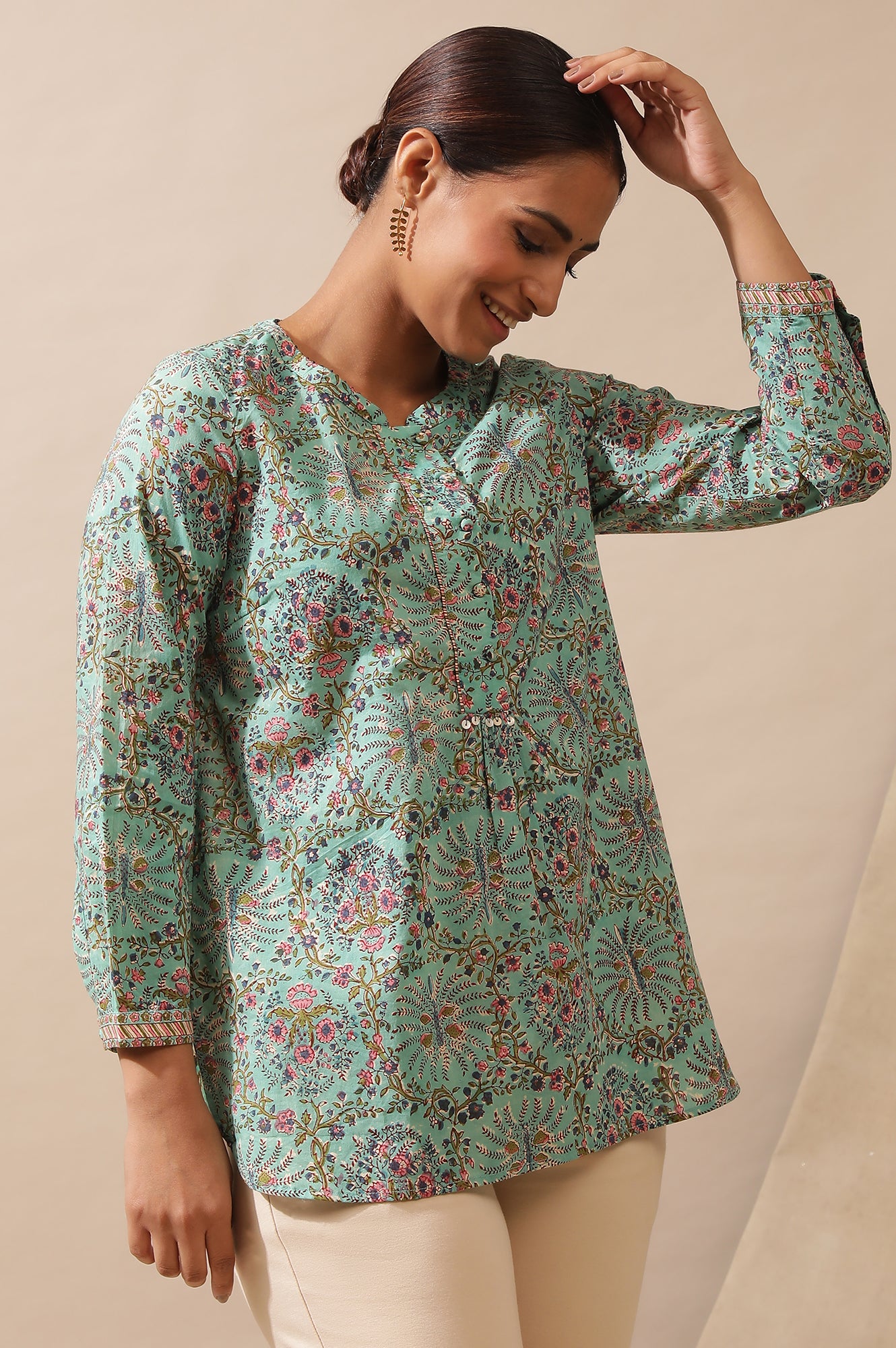 Mist Green Hand Block Printed Top