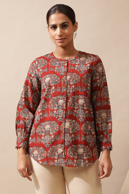 Red Shirt In Hand Block Kalamkari Print