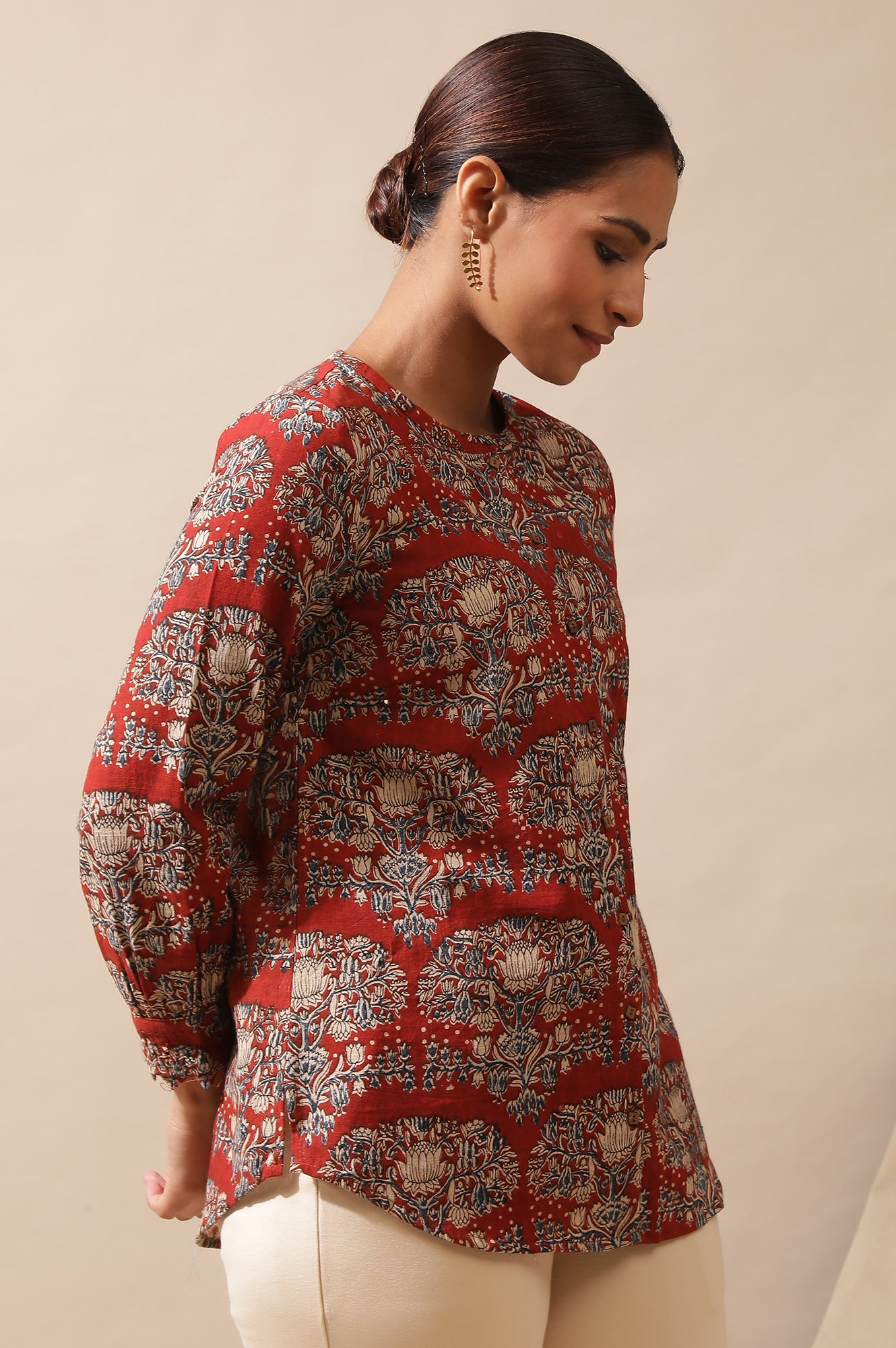 Red Shirt In Hand Block Kalamkari Print