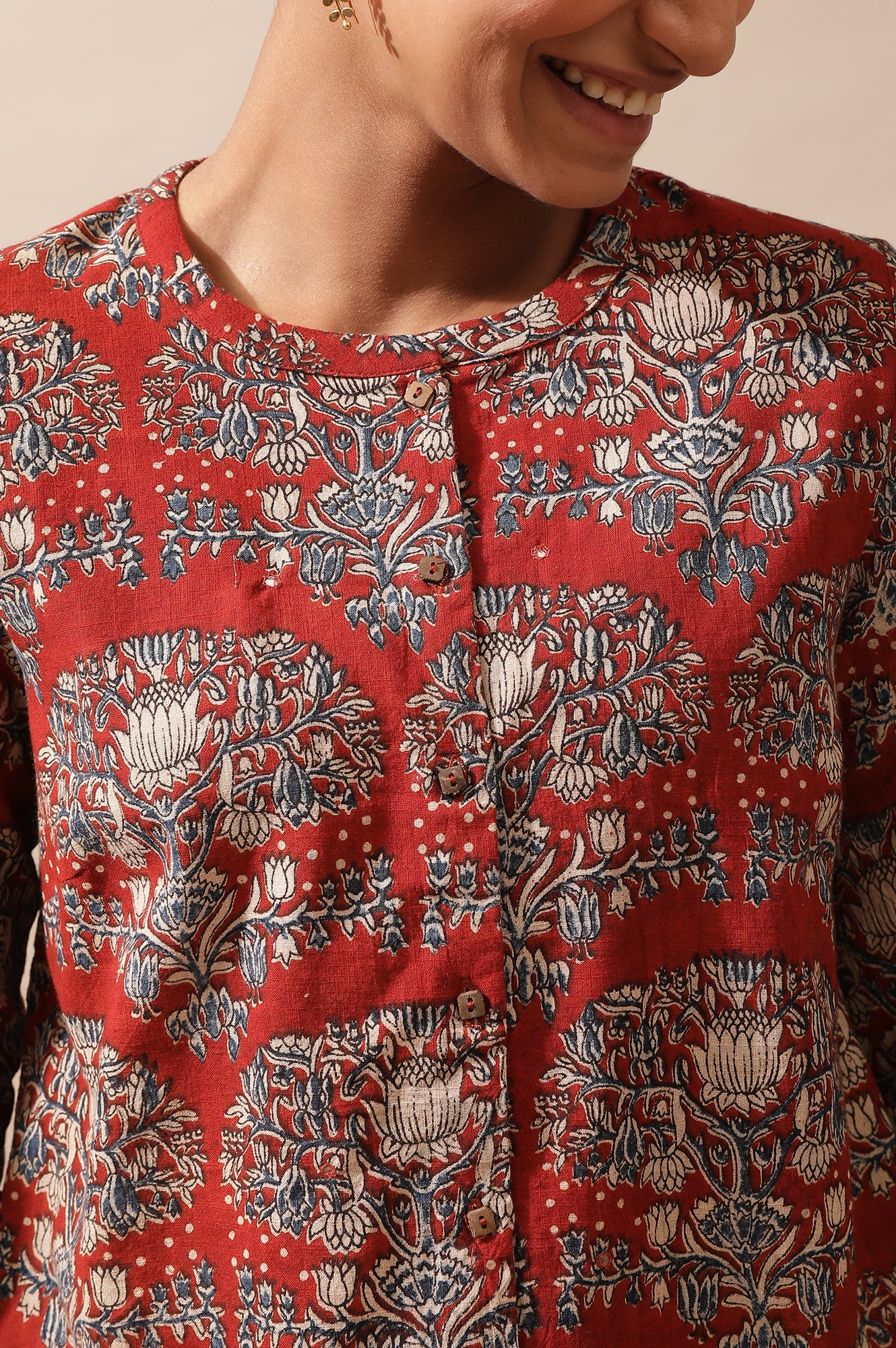 Red Shirt In Hand Block Kalamkari Print