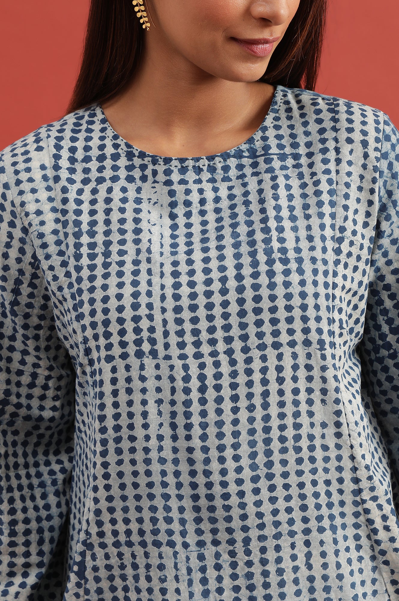 Light Grey And Indigo Dabu Printed Top