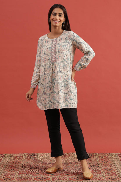 Ecru Hand Block Printed Top - wforwoman