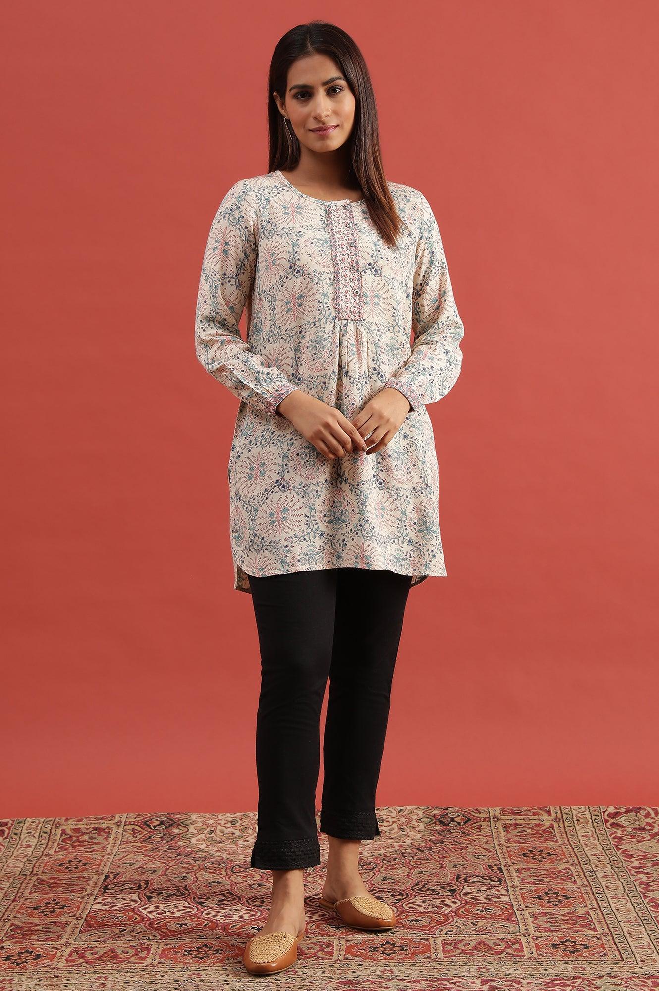 Ecru Hand Block Printed Top - wforwoman