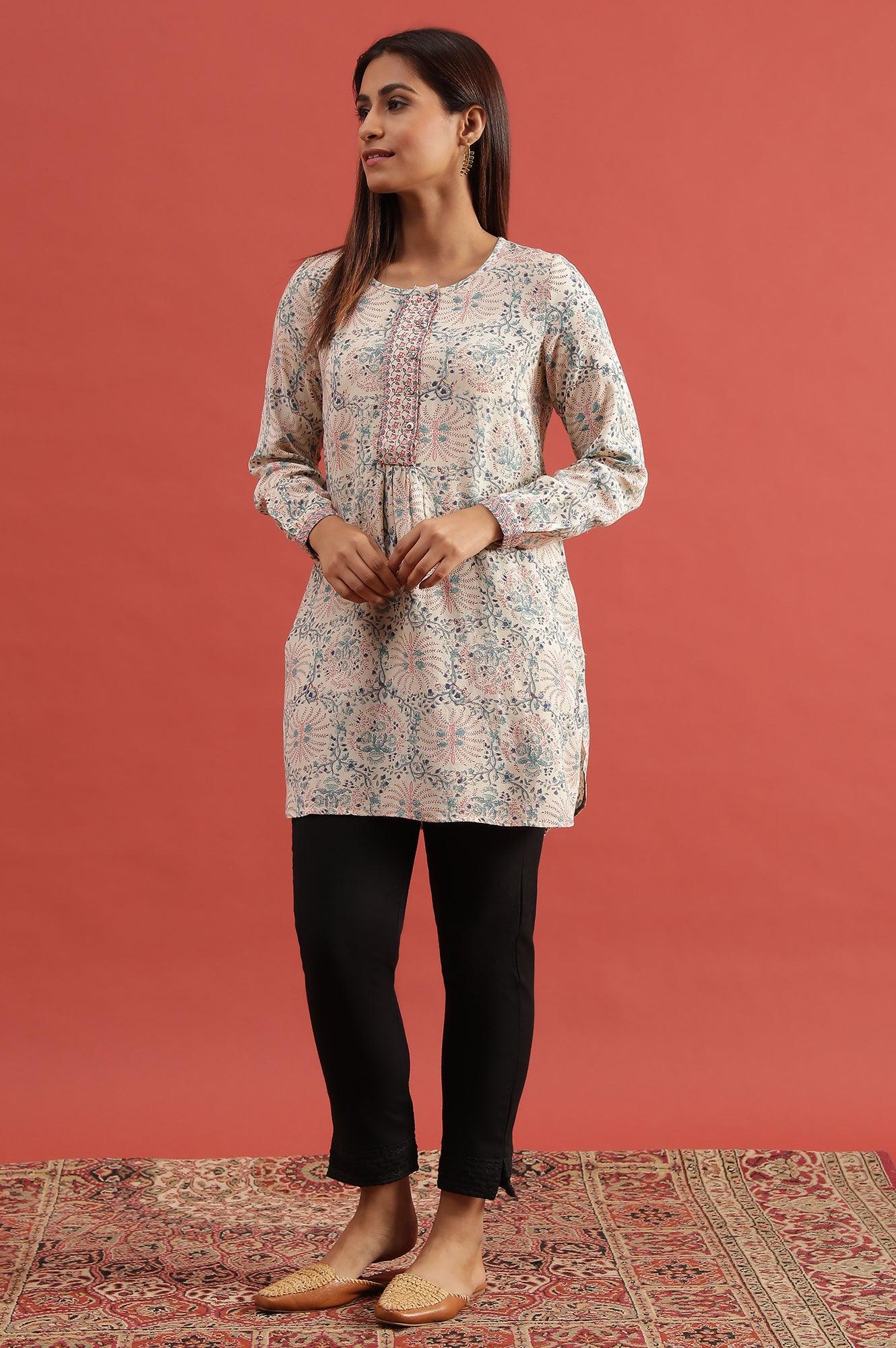 Ecru Hand Block Printed Top - wforwoman