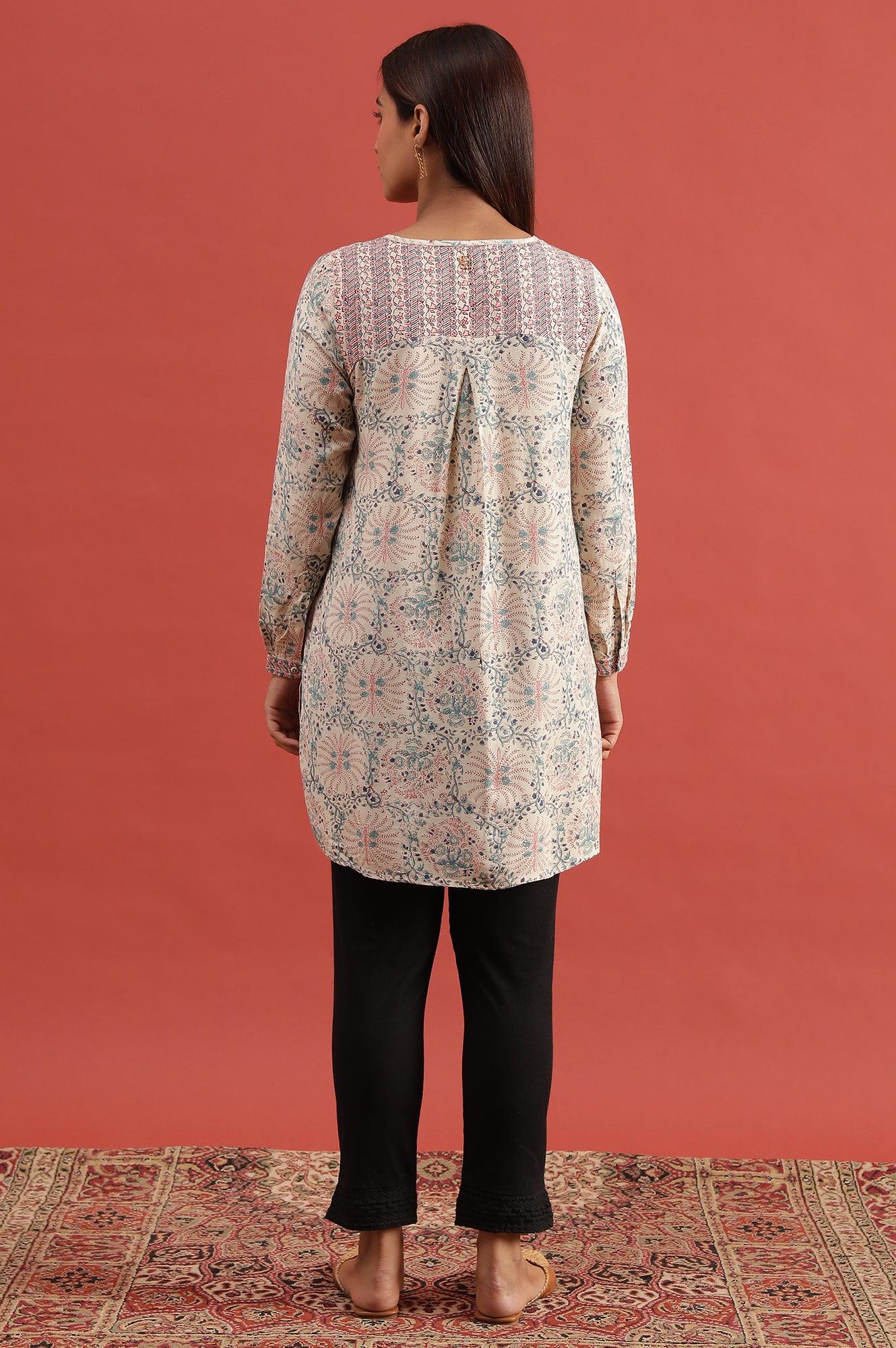 Ecru Hand Block Printed Top - wforwoman