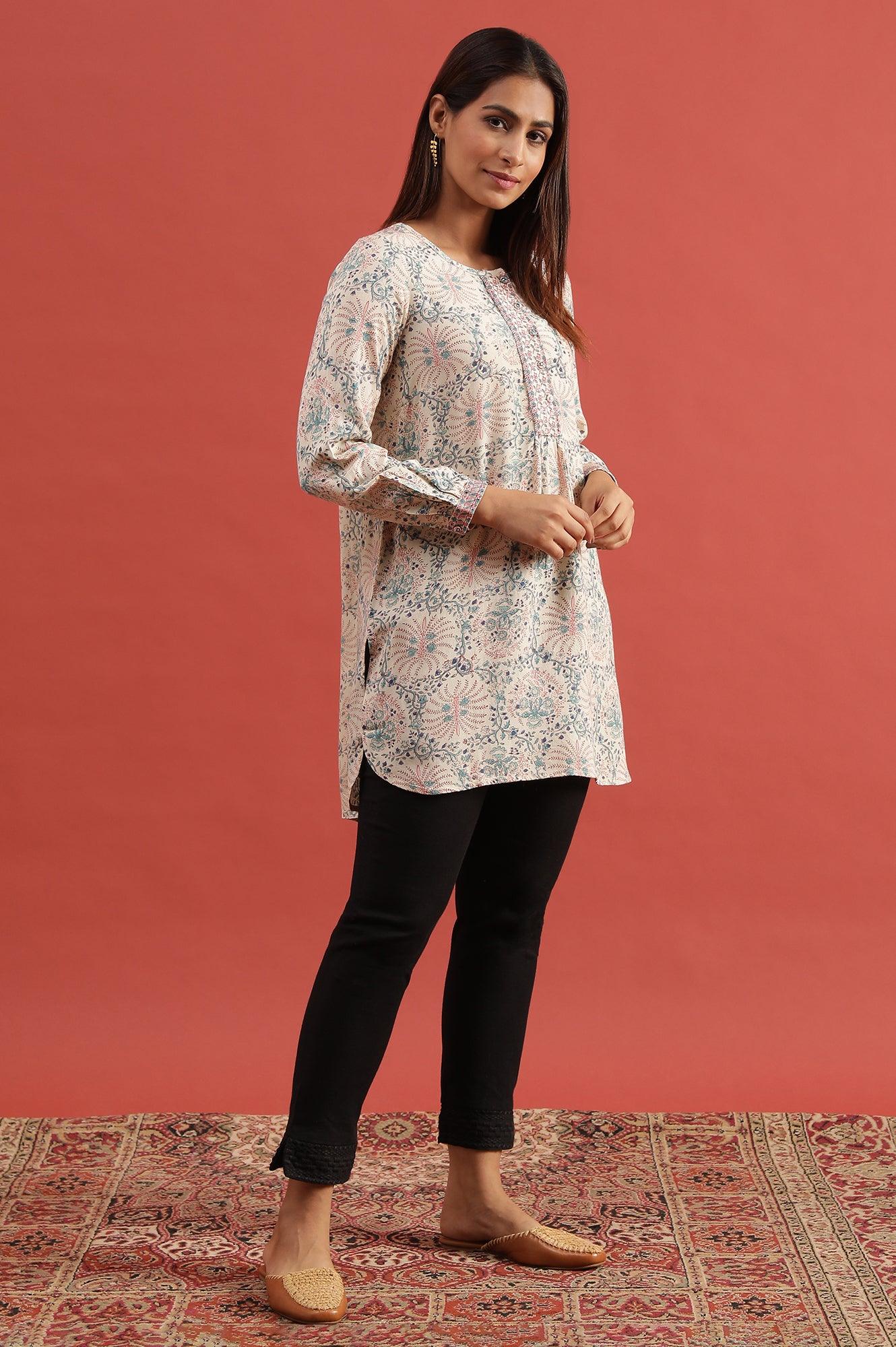 Ecru Hand Block Printed Top - wforwoman