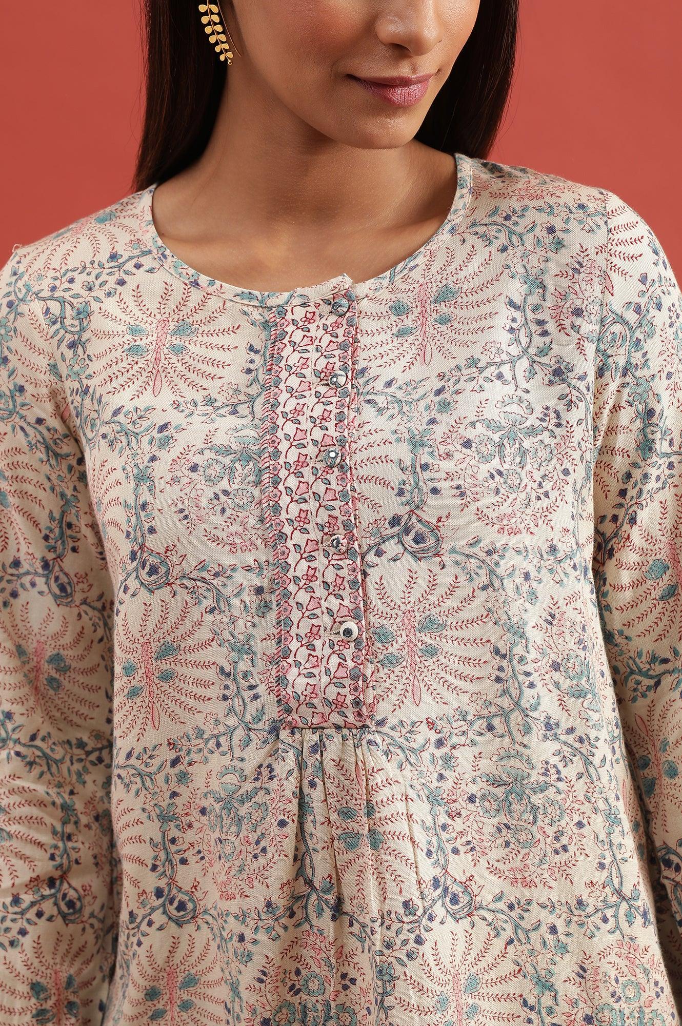 Ecru Hand Block Printed Top - wforwoman