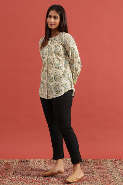 Ecru Hand Block Printed Shirt