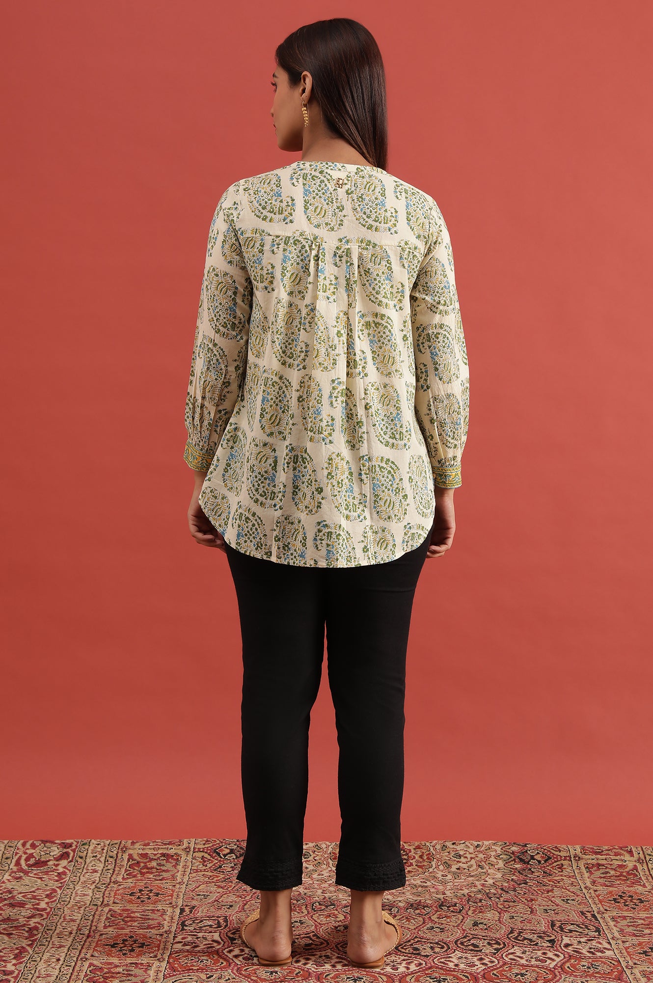 Ecru Hand Block Printed Shirt