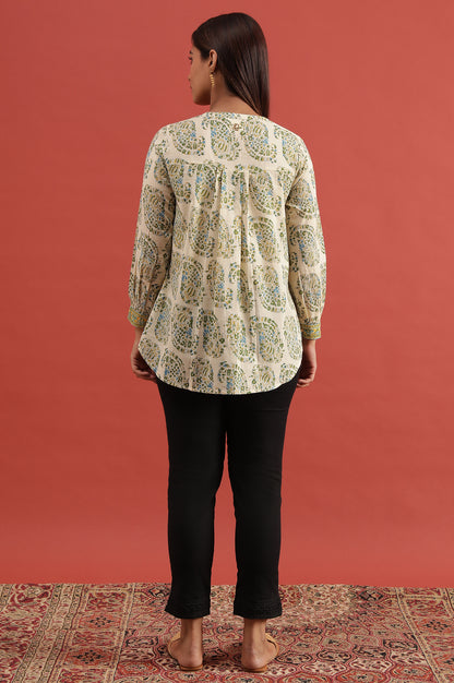 Ecru Hand Block Printed Shirt - wforwoman