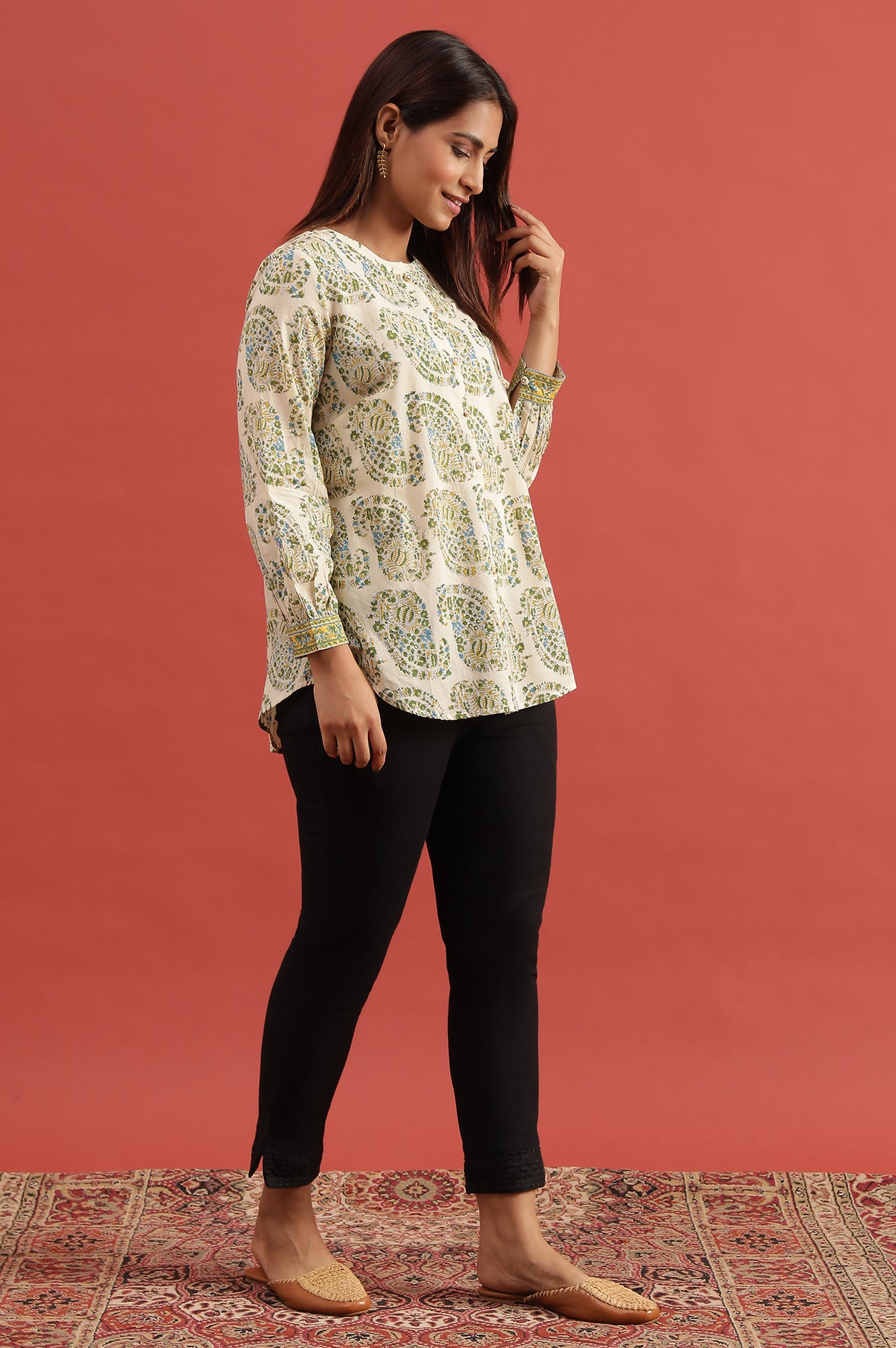 Ecru Hand Block Printed Shirt - wforwoman