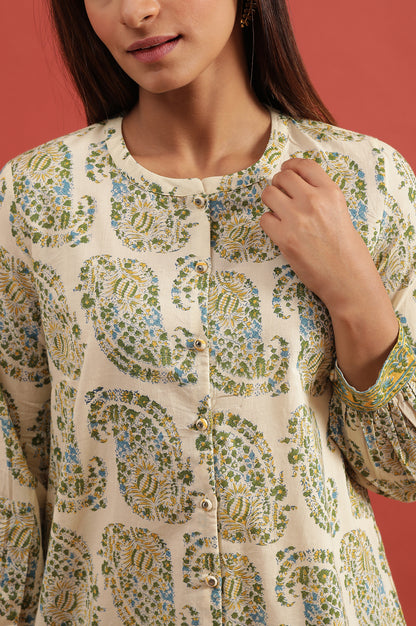 Ecru Hand Block Printed Shirt