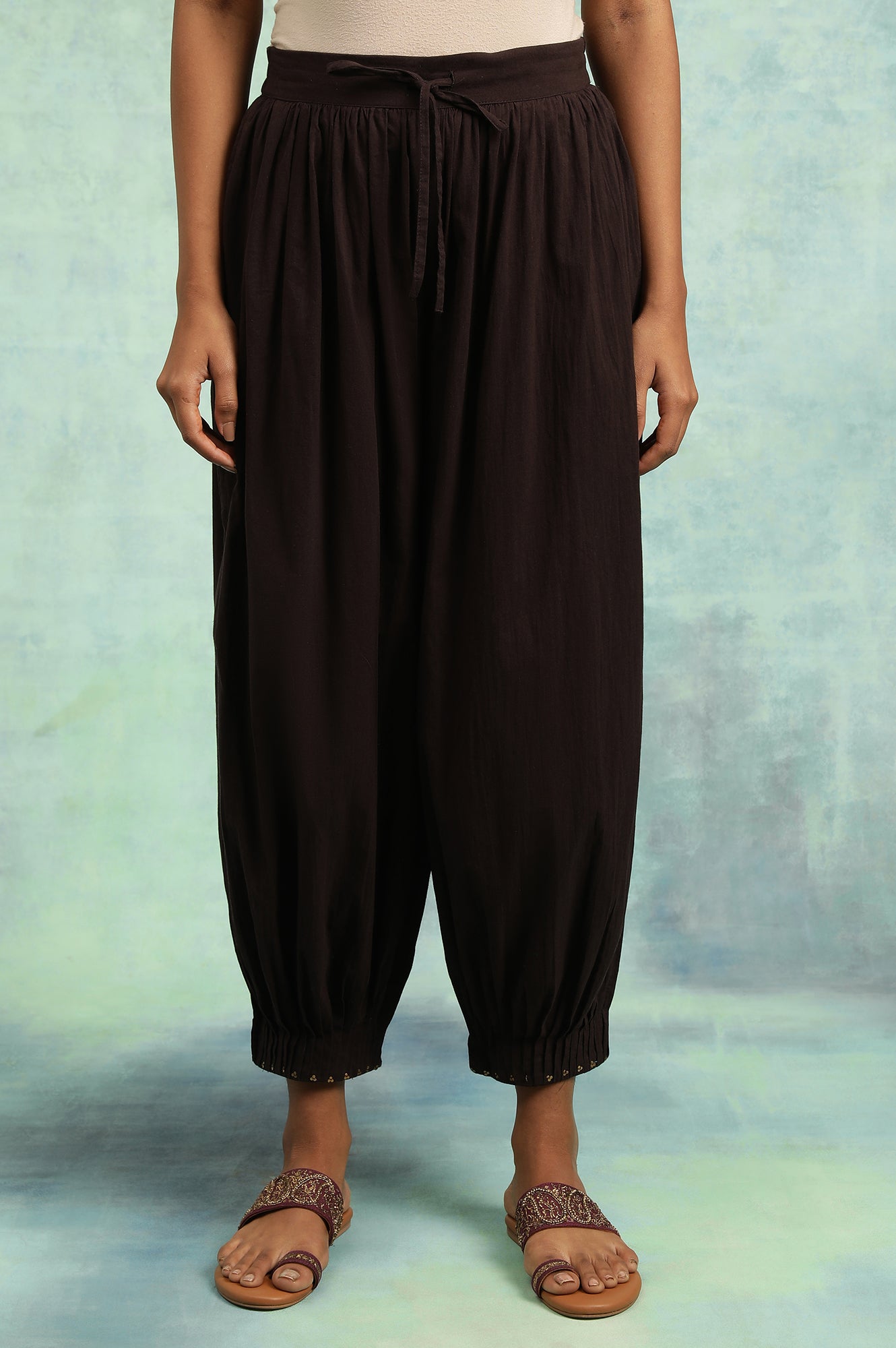 Dark Brown Pleated Hem Salwar Pants