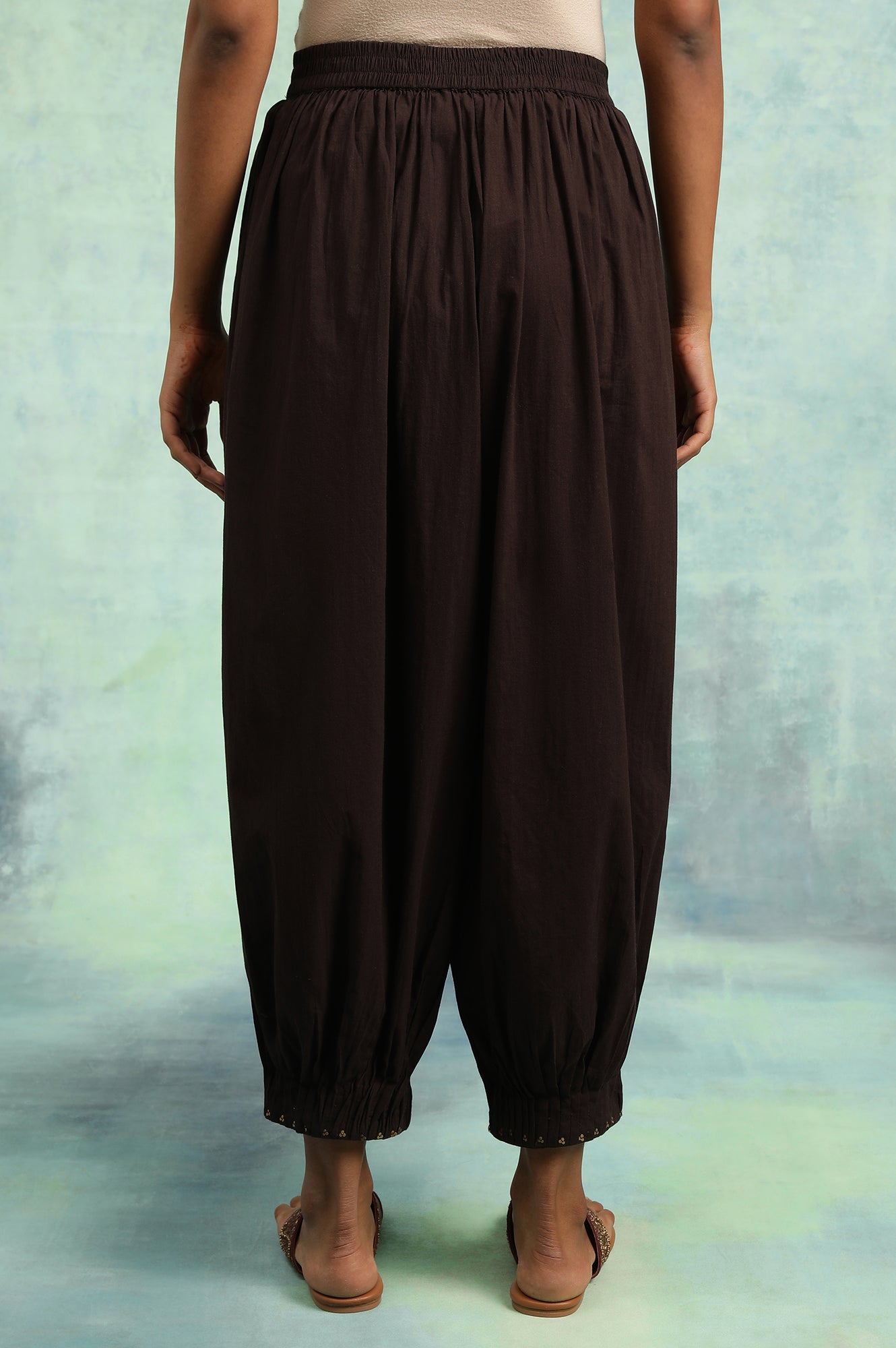 Dark Brown Pleated Hem Salwar Pants