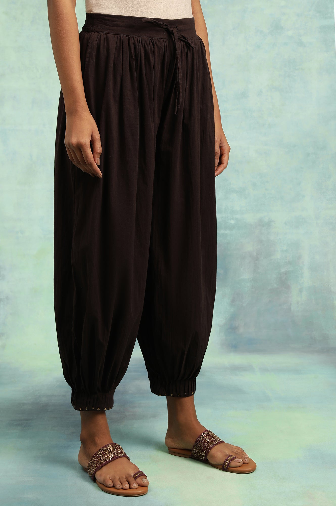 Dark Brown Pleated Hem Salwar Pants