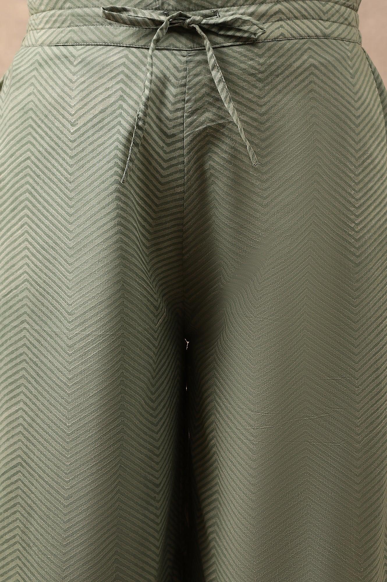 Olive Green Chevron Print Parallel Pants - wforwoman