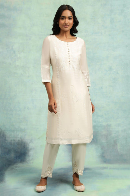 Ecru Solid Salwar With Gold Embroidery At Hem - wforwoman