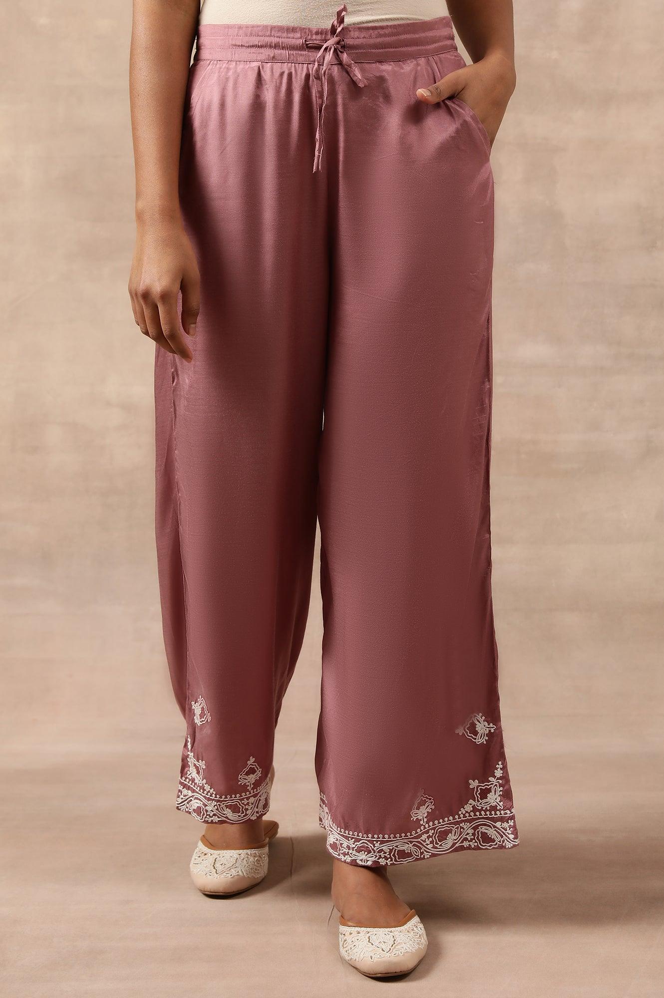 Pink Parallel Pants With Dori Embroidery At Hem - wforwoman