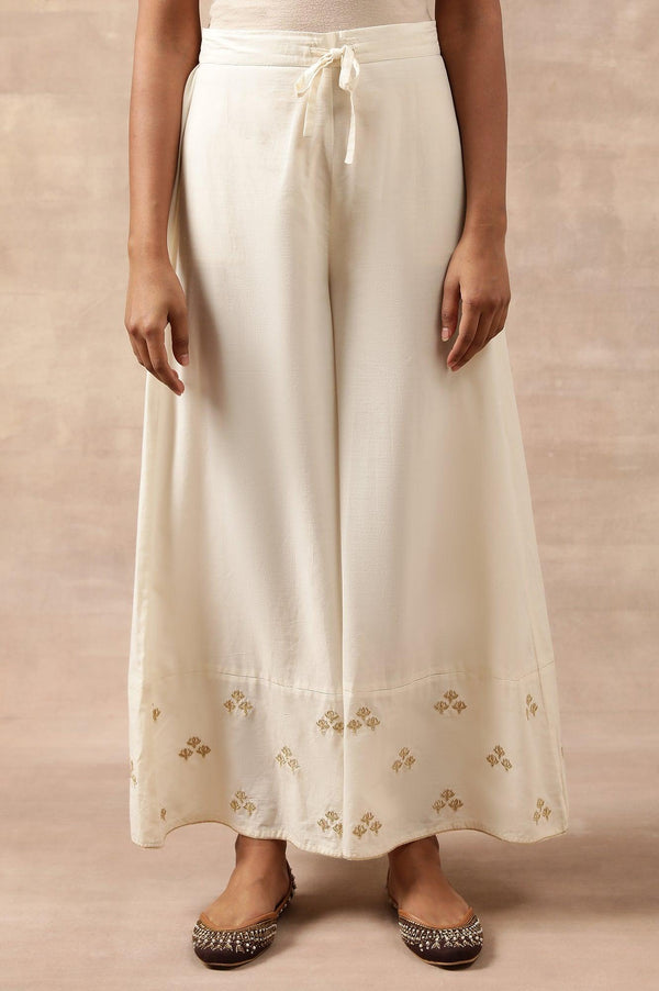 Ecru Solid Flared Pants