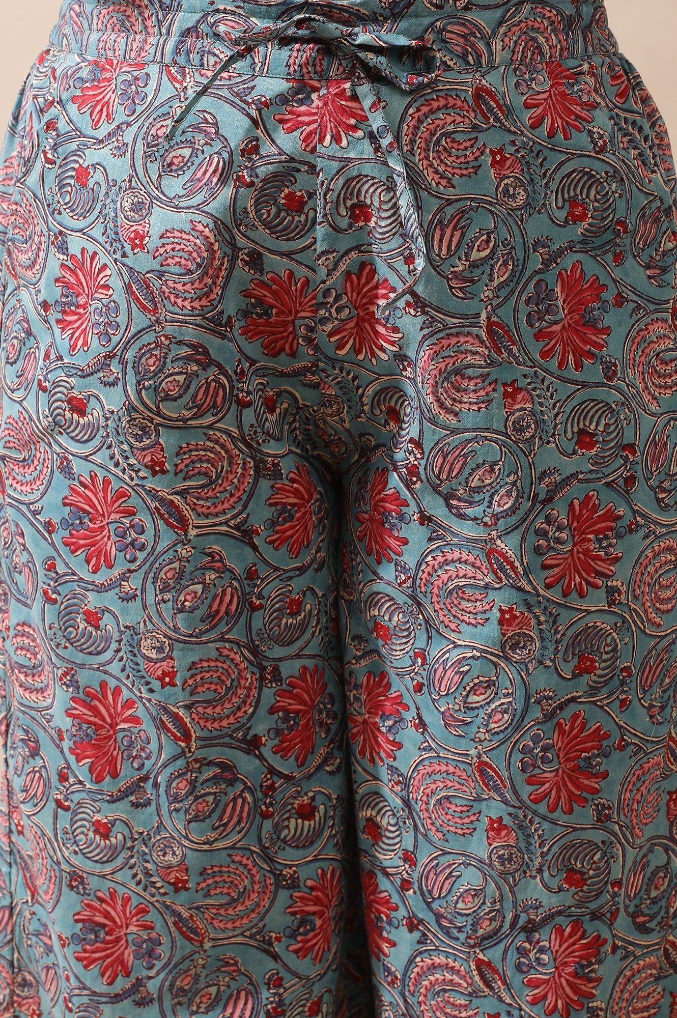 Blue Floral Multicolored Parallel Pants - wforwoman