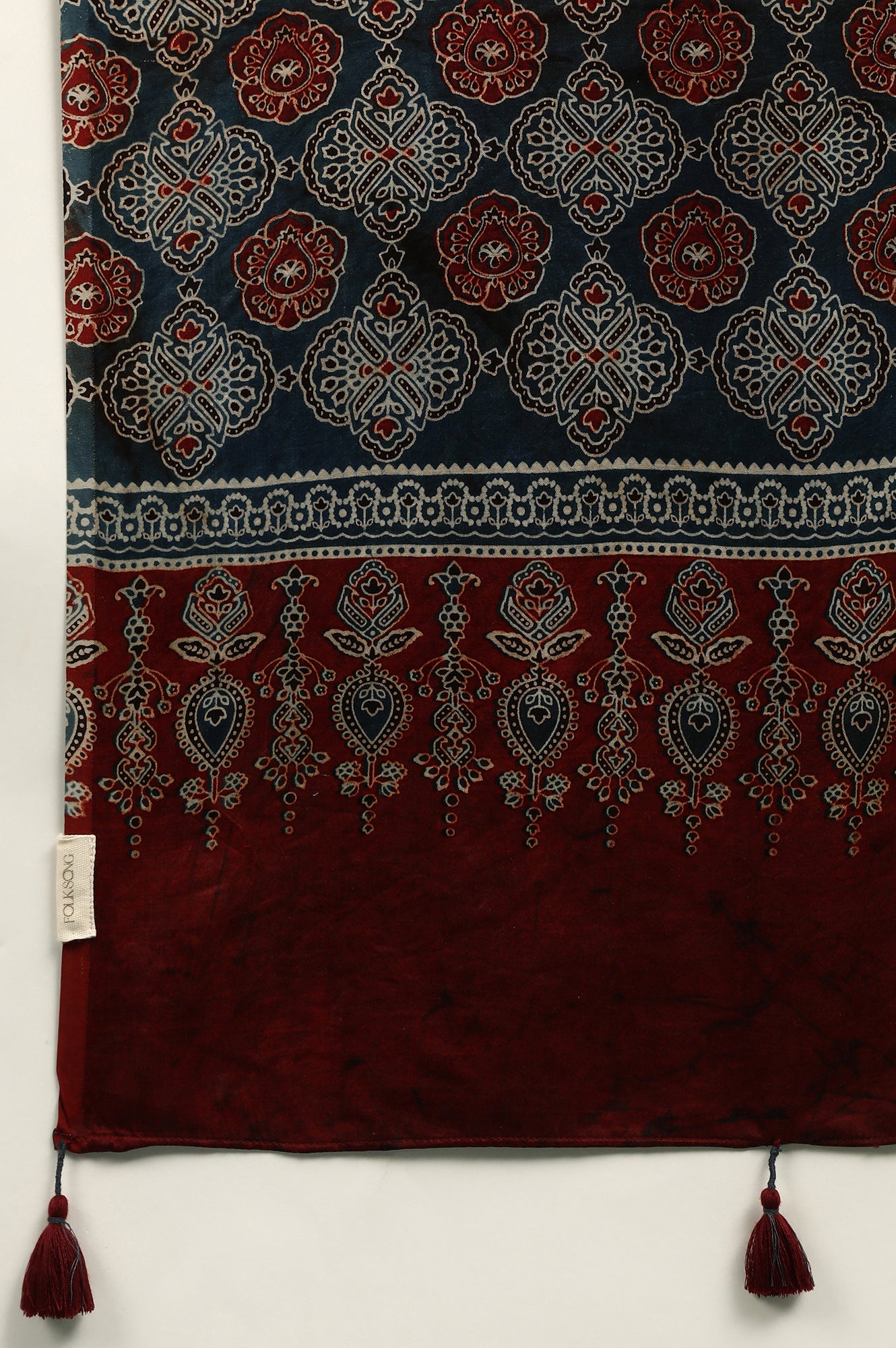 Red And Blue Ajrakh Printed Drape