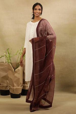 Wine Solid Silk Organza Drape - wforwoman