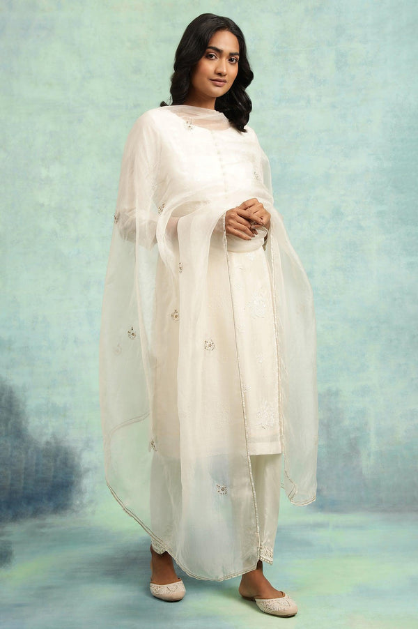 Ecru Solid Silk Organza Drape