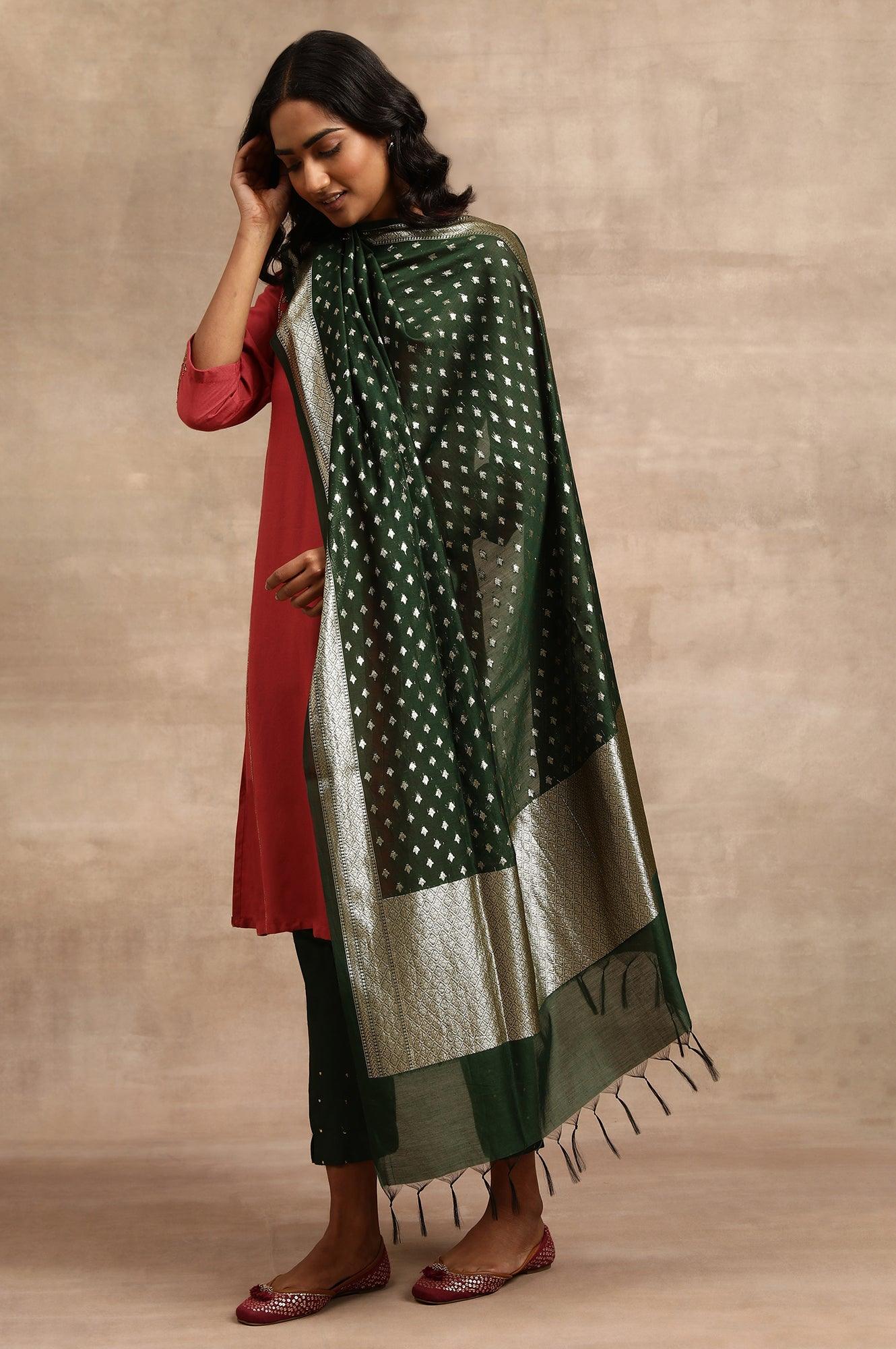 Green And Gold Jacquard Drape - wforwoman