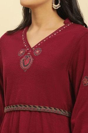 Sangaria Pink Embroidered Winter Dress With Belt - wforwoman