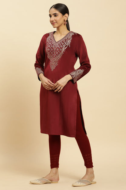 Blue Embroidered Flared Velvet Kurta