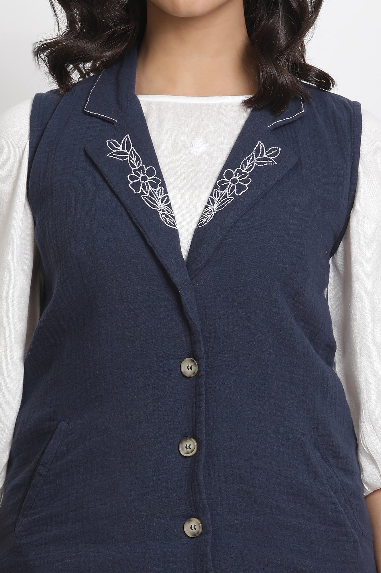 Blue Cotton Yarn Dyed Western Jacket