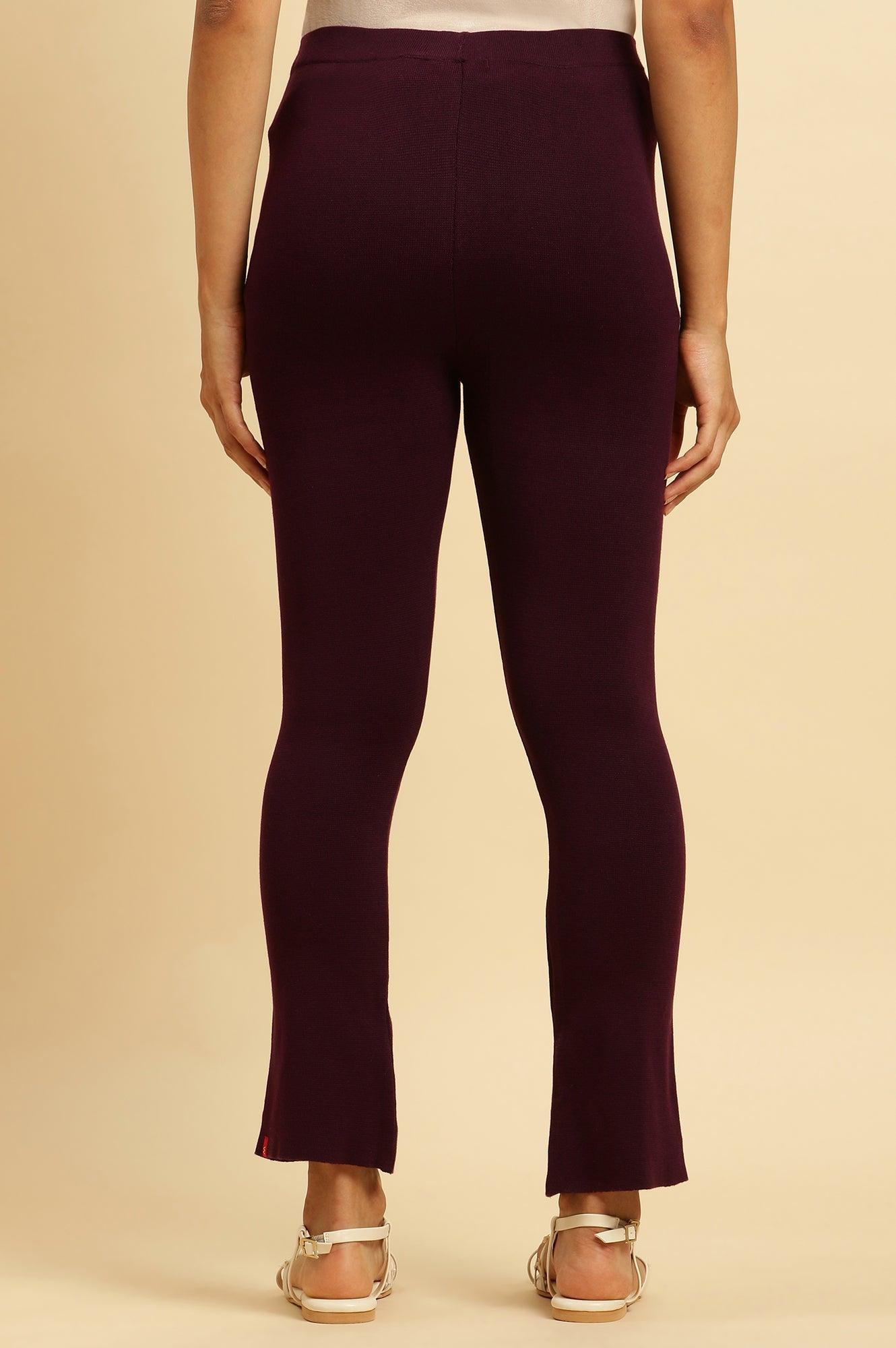 Purple Solid Fit And Flare Pants - wforwoman