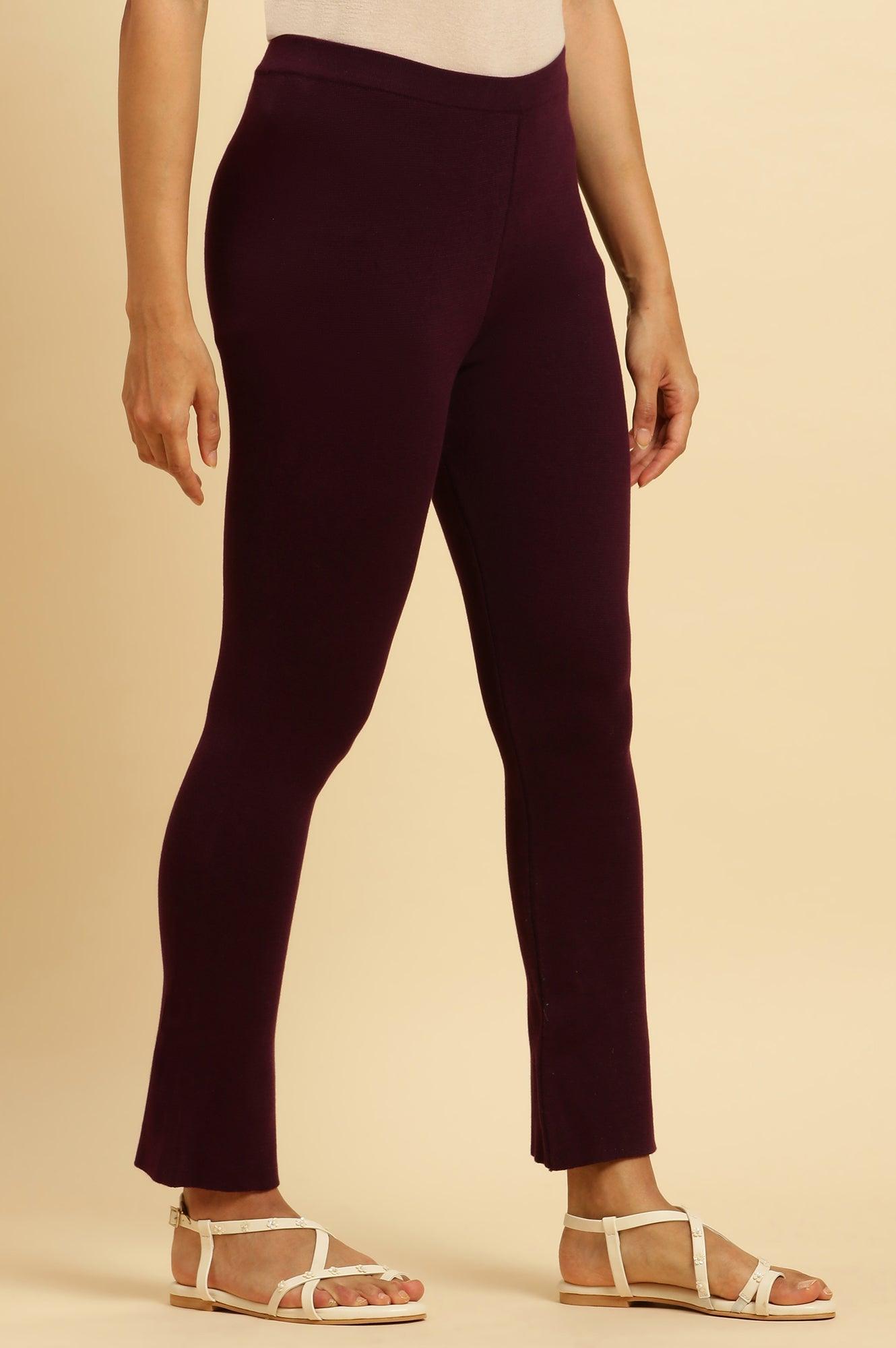 Purple Solid Fit And Flare Pants - wforwoman