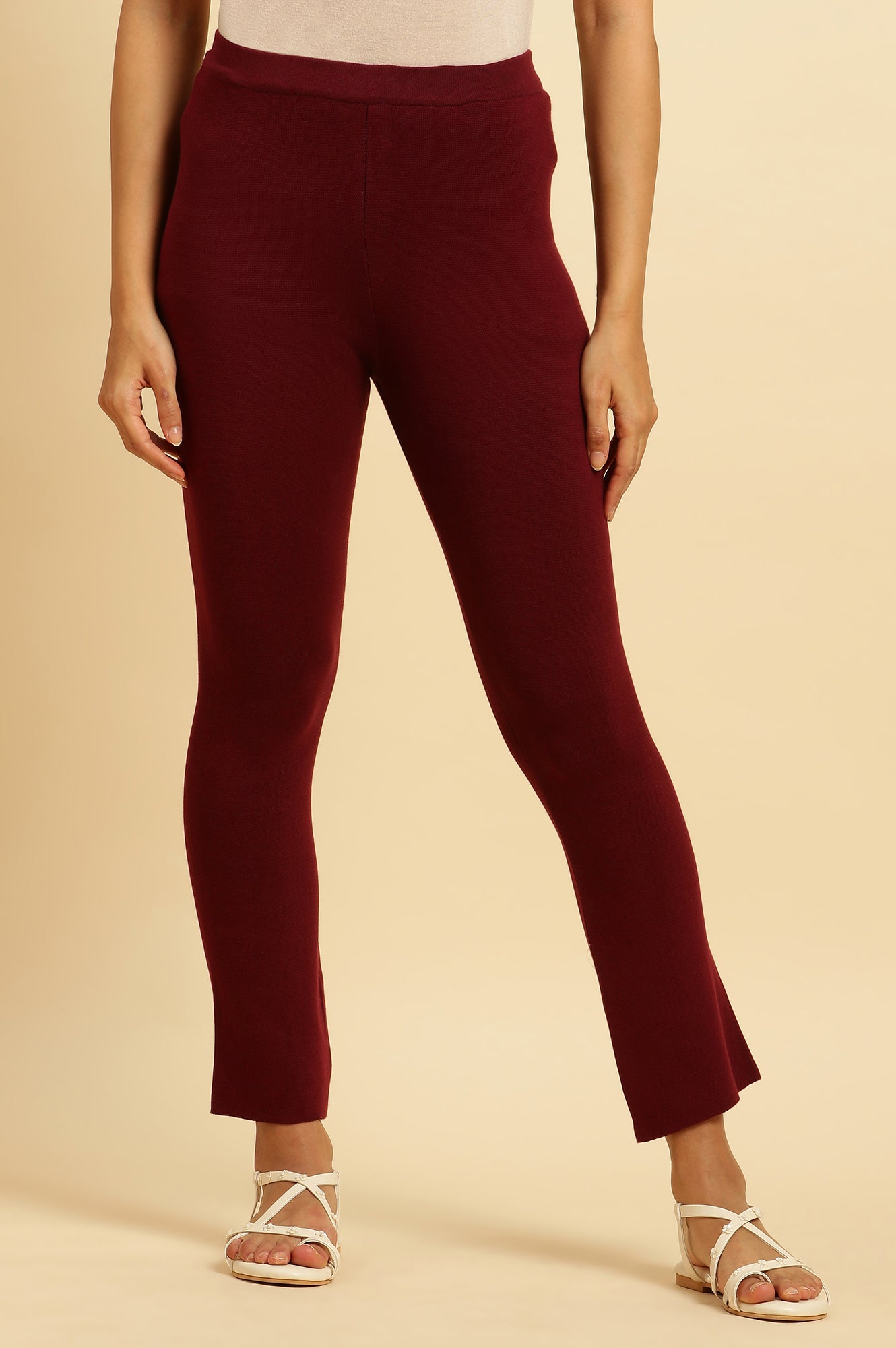 Maroon Solid Fit And Flare Pants