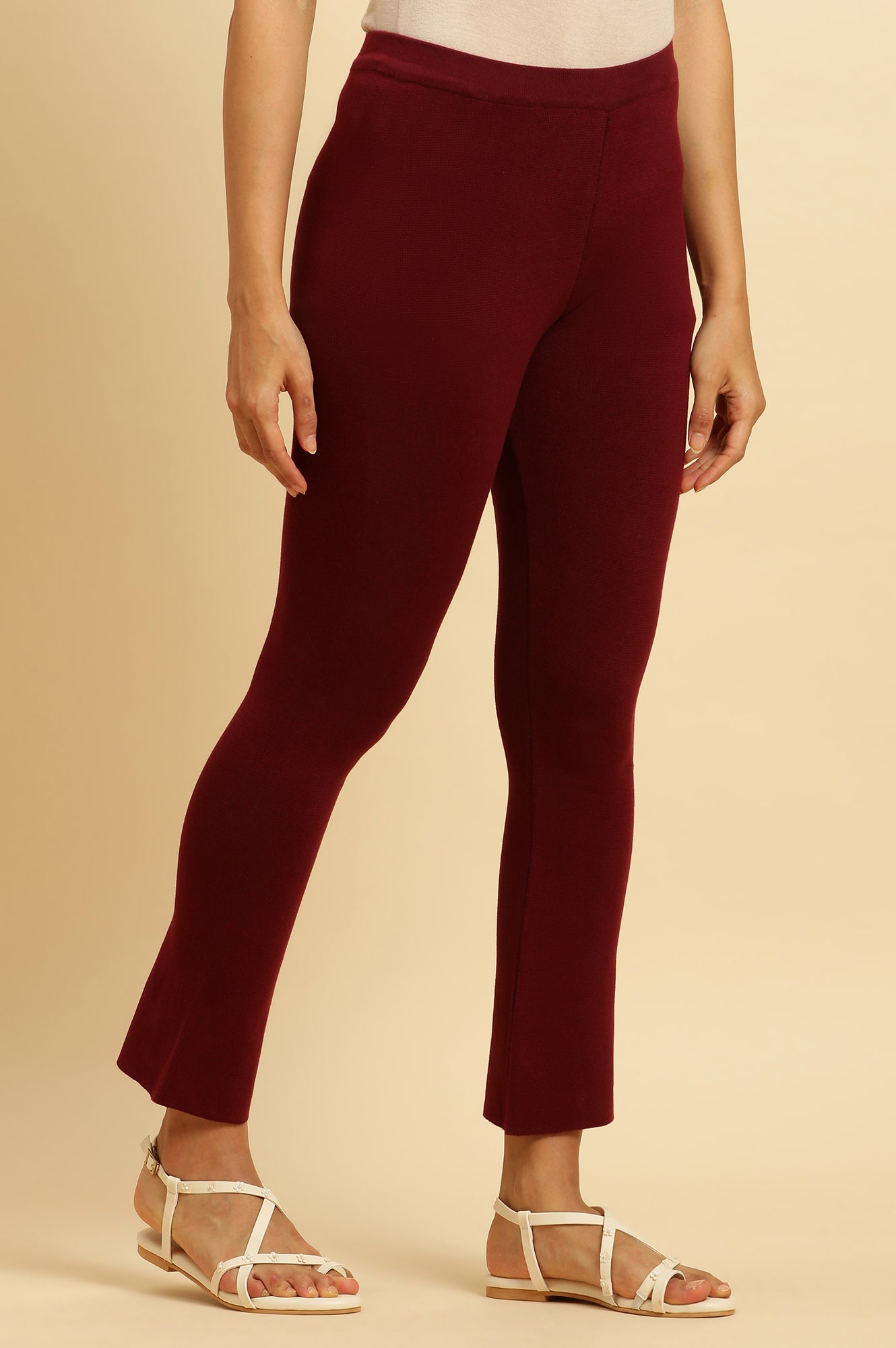 Maroon Solid Fit And Flare Pants