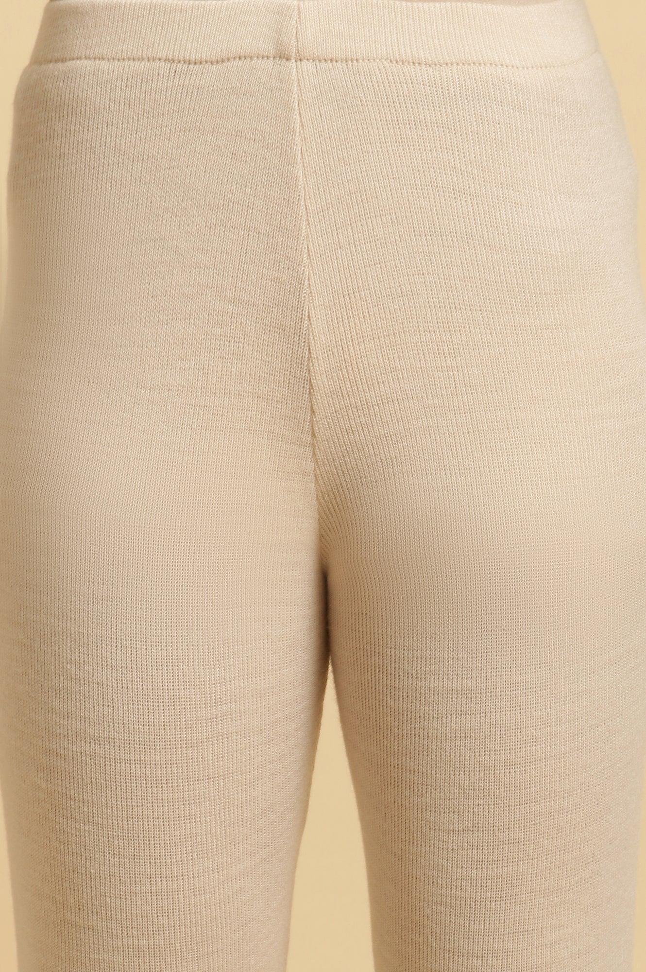 Off White Acrylic Winter Tights - wforwoman