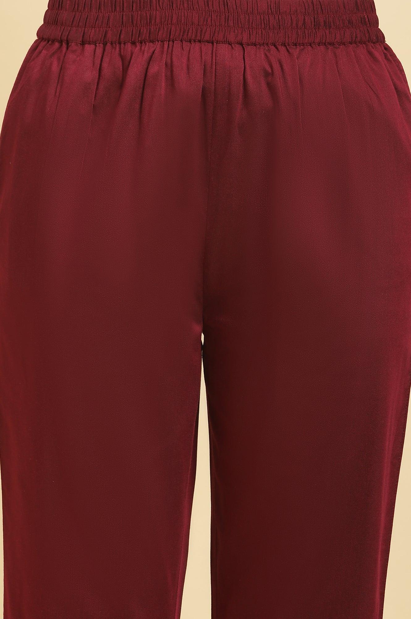 Red Zari Embroidered Kurta, Pants And Jacquard Dupatta Set - wforwoman