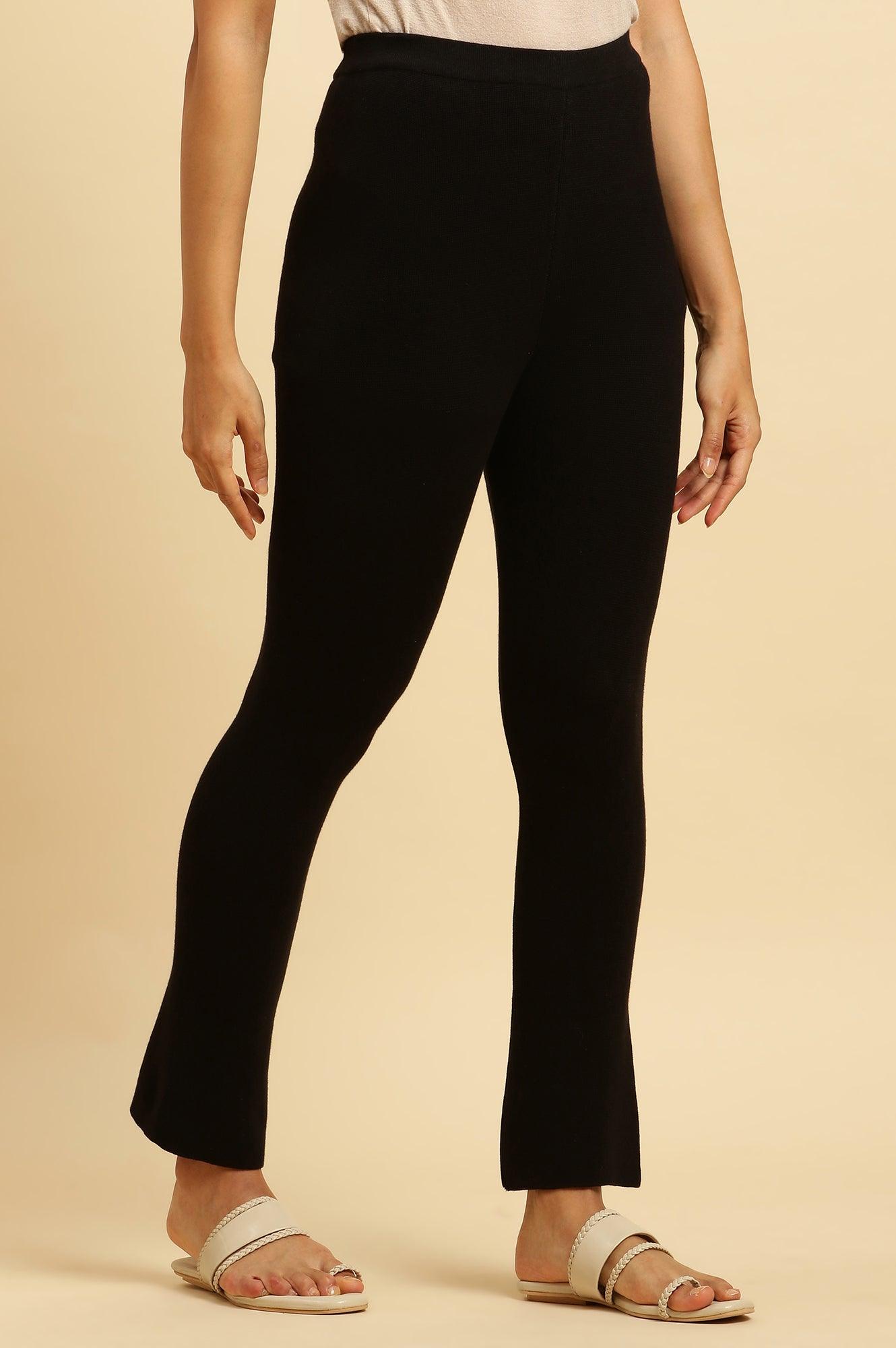 Black Solid Fit And Flare Pants - wforwoman