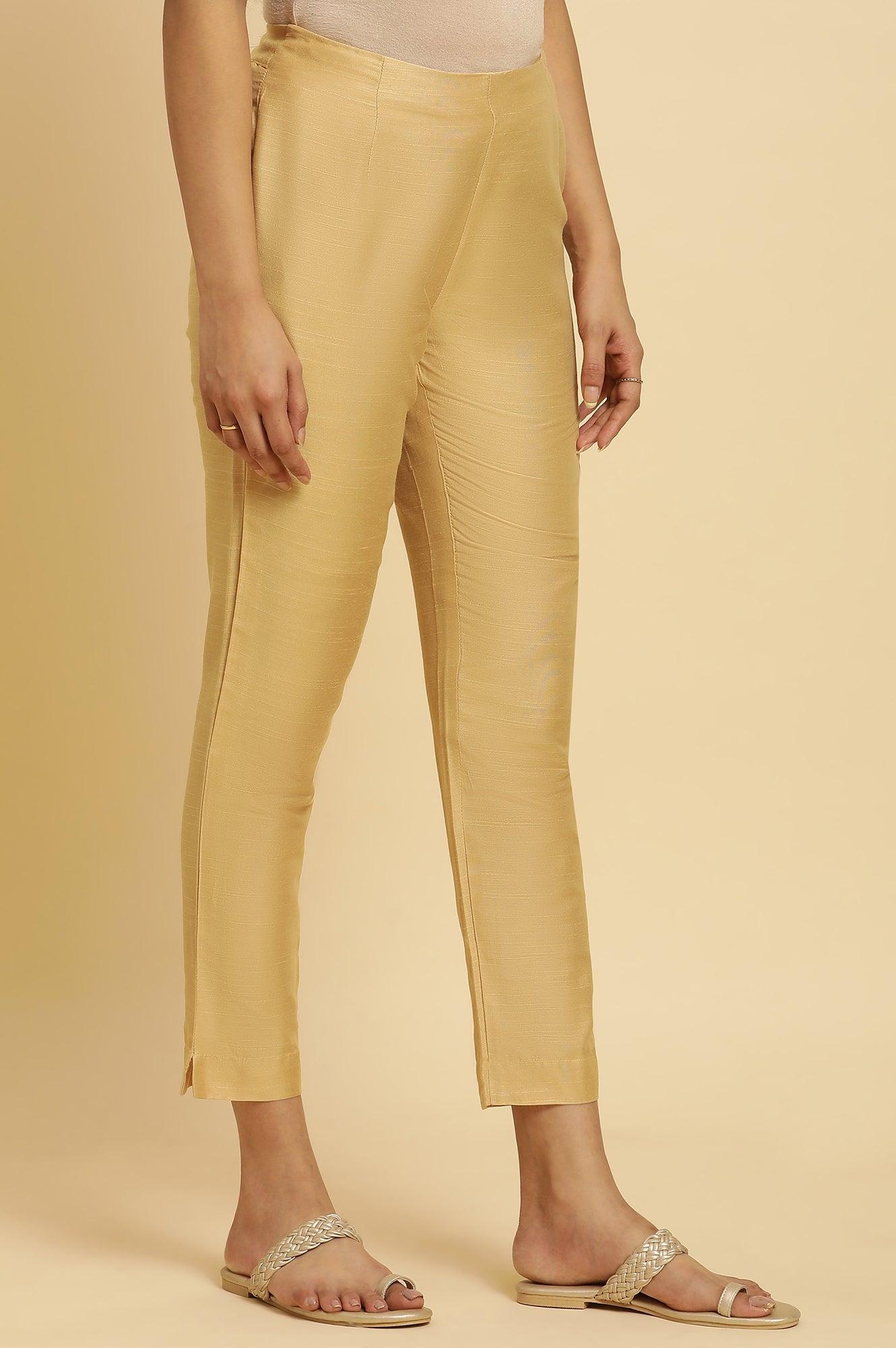 Golden Solid Slim Pants - wforwoman