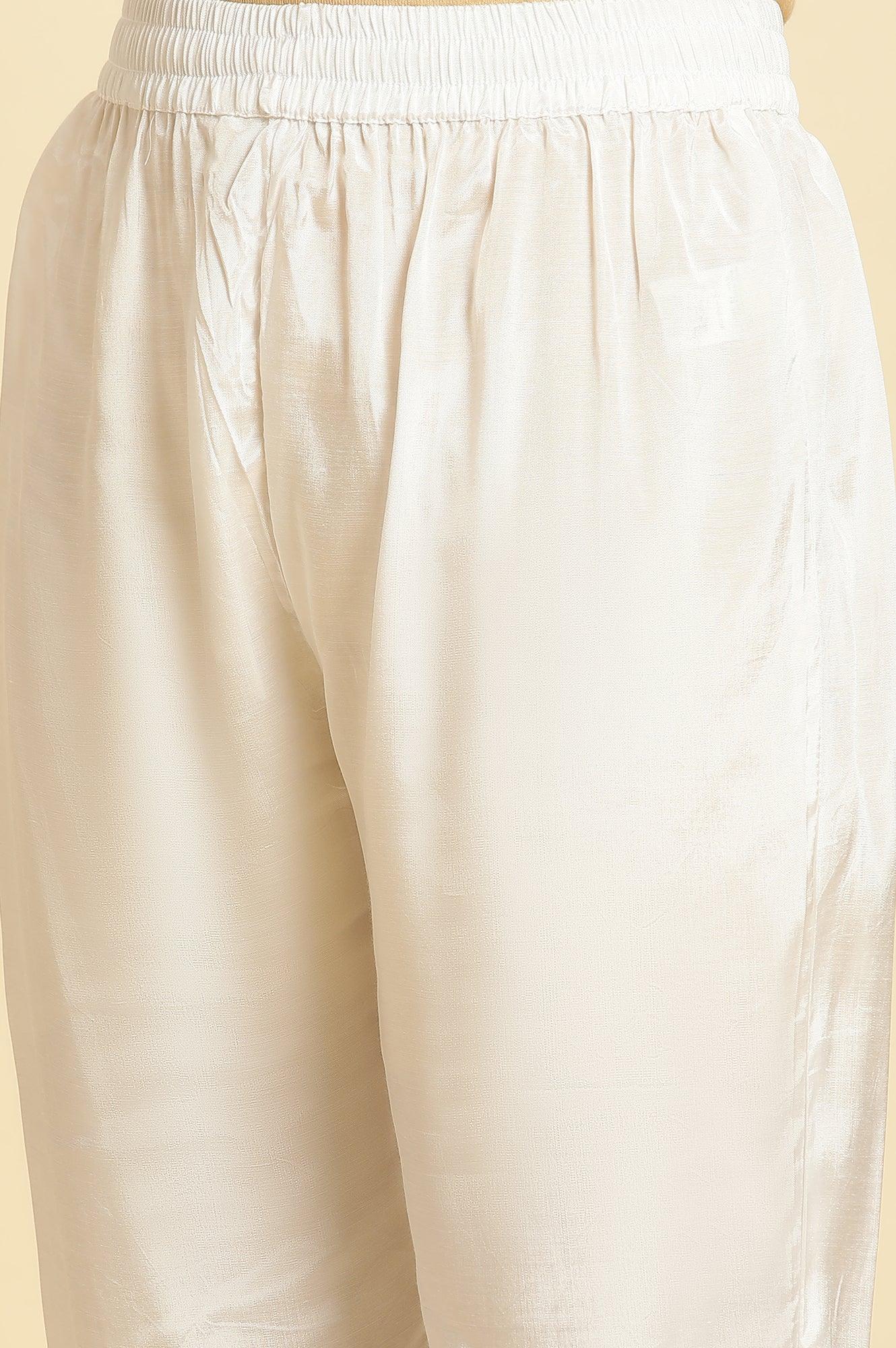 White Printed Flared Kurta And Pants Set - wforwoman