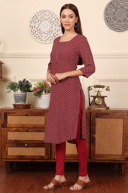 Tureodur Red Geometric Printed Rayon Crepe Kurta With Mirror Work - wforwoman