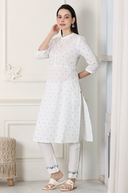 White Printed Pure Cotton Soft &amp; Breathable Straight Kurta - wforwoman