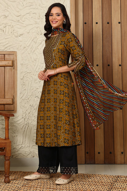 Mustard Yellow Geometric Printed Sequined Straight Kurta - wforwoman