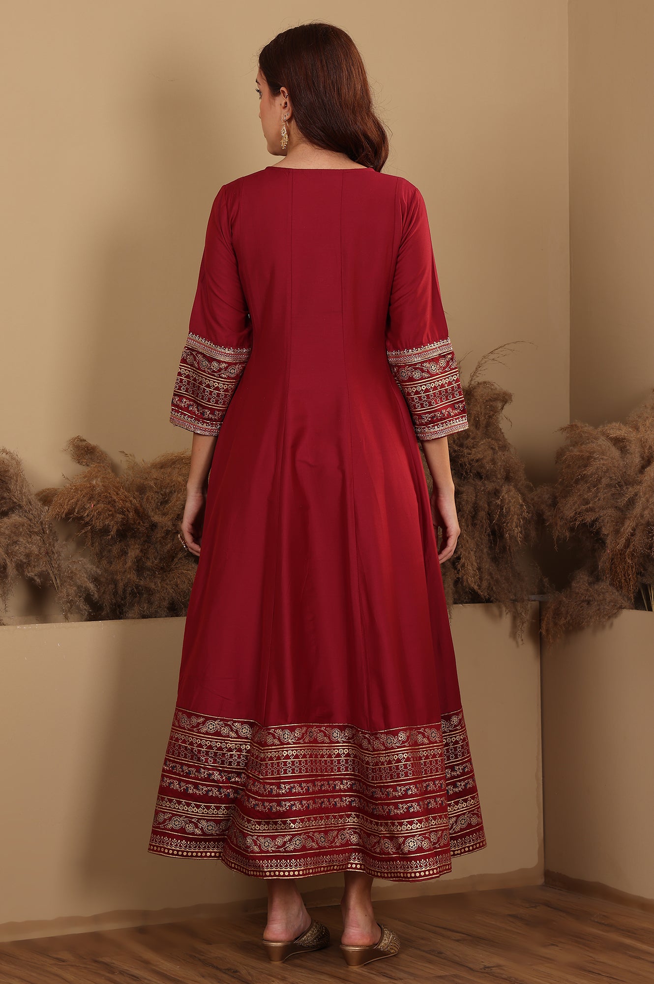 Deep Red Embroidered Anarkali Dress - wforwoman