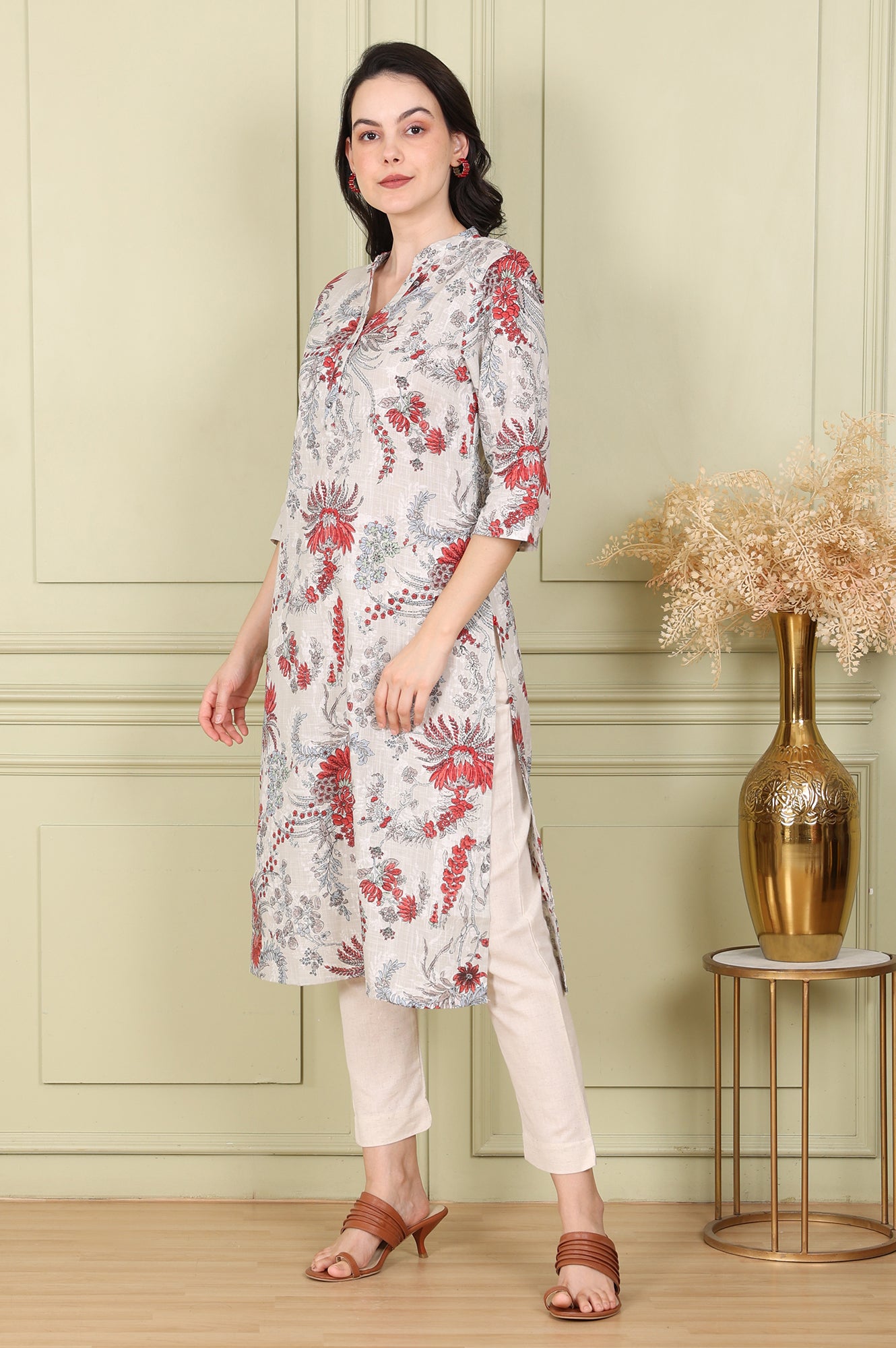 White Floral Printed Pure Cotton Straight Kurta - wforwoman