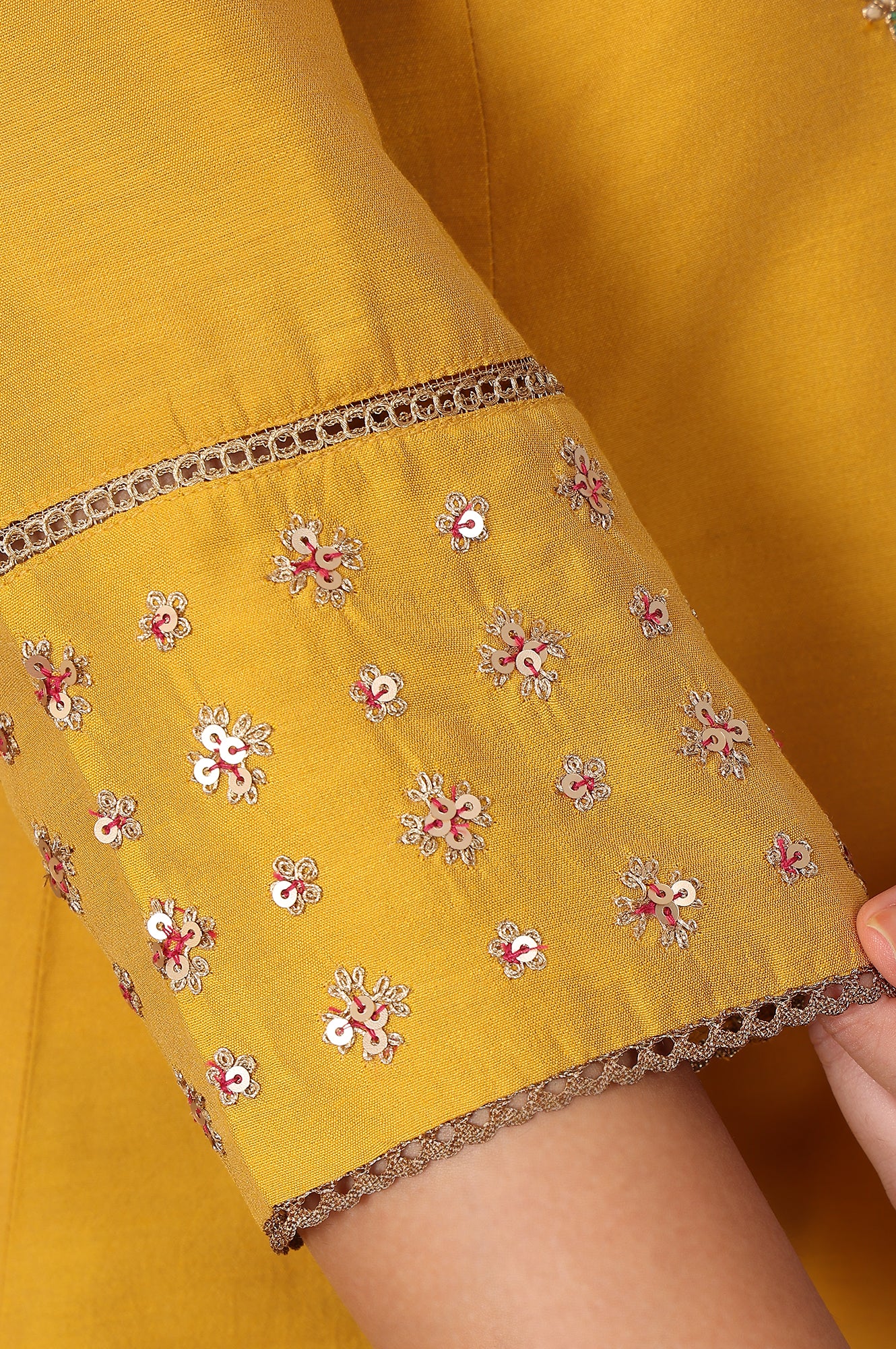 Mustard Yellow Solid Flared Kurta With Embroidered Yoke - wforwoman