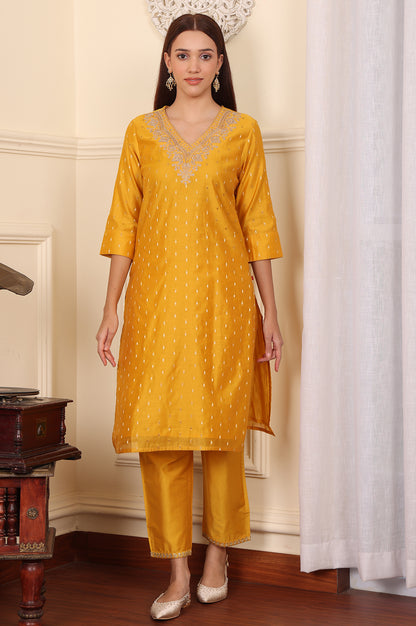 Yellow Dori Embroidered Chanderi Straight Kurta - wforwoman