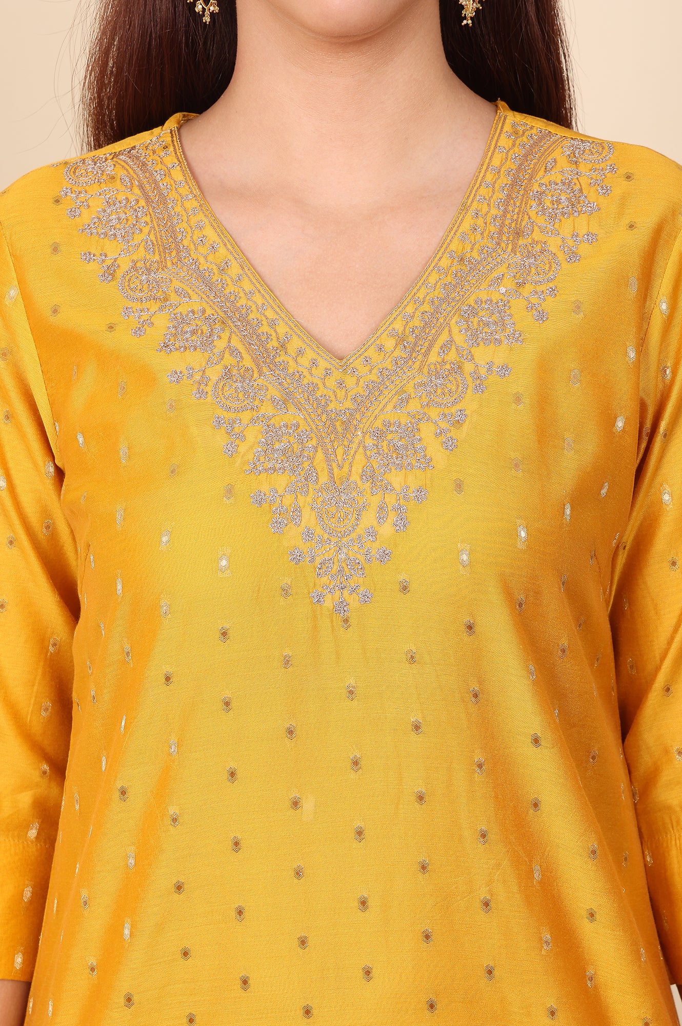 Yellow Dori Embroidered Chanderi Straight Kurta - wforwoman