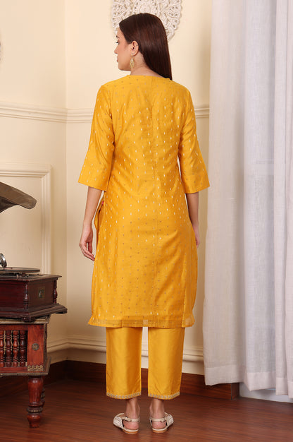 Yellow Dori Embroidered Chanderi Straight Kurta - wforwoman